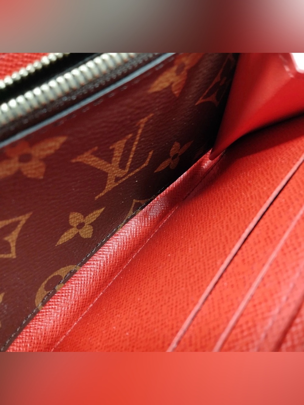 (SOLD) Louis Vuitton Brown Monogram Zippy Wallet with Red Flower Charm - Picture 5 of 7